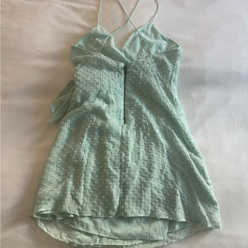 NWT Alice + Olivia Light Mint Blue Textured Wrap Mini Dress - Picture 6 of 6